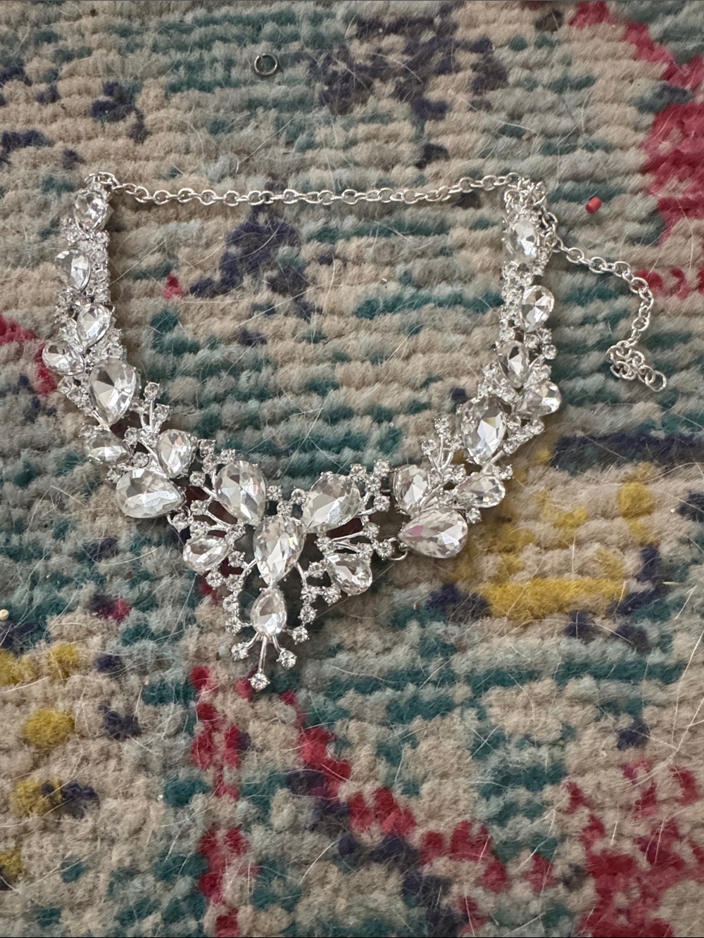 Silver Crystal Statement Necklace - Elegant Sparkling Bib